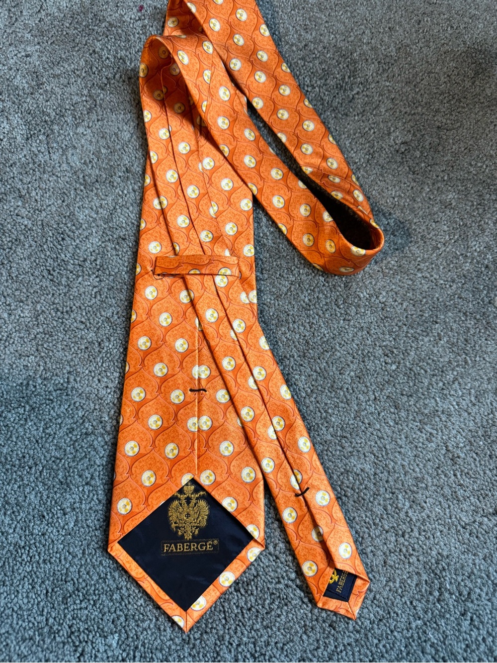 Faberge Orange Silk Tie with Cream Medallions